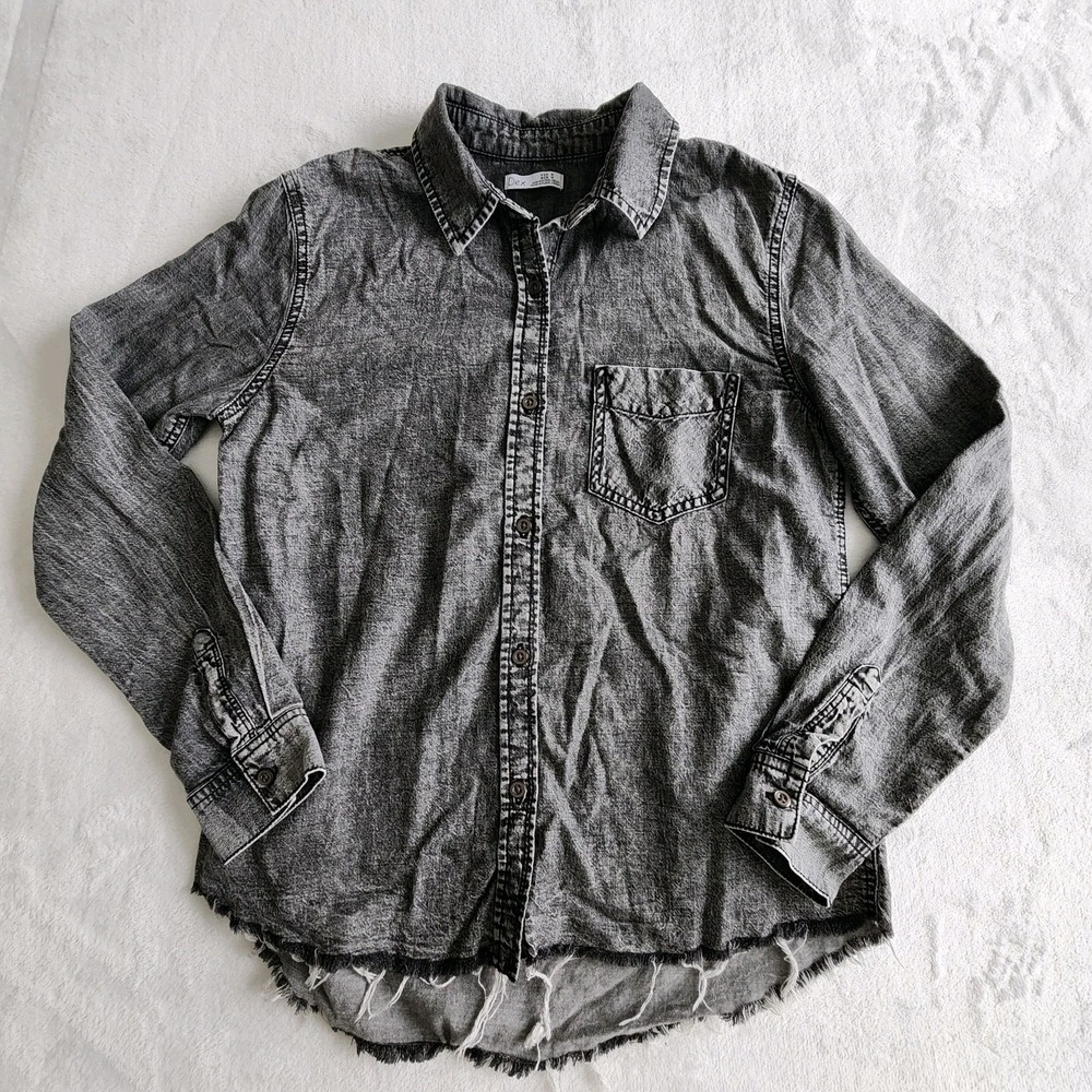 Dex Stonewash Denim Shirt Womens Medium Grey Streetwear Western Tencel Button Up - Picture 7 of 13